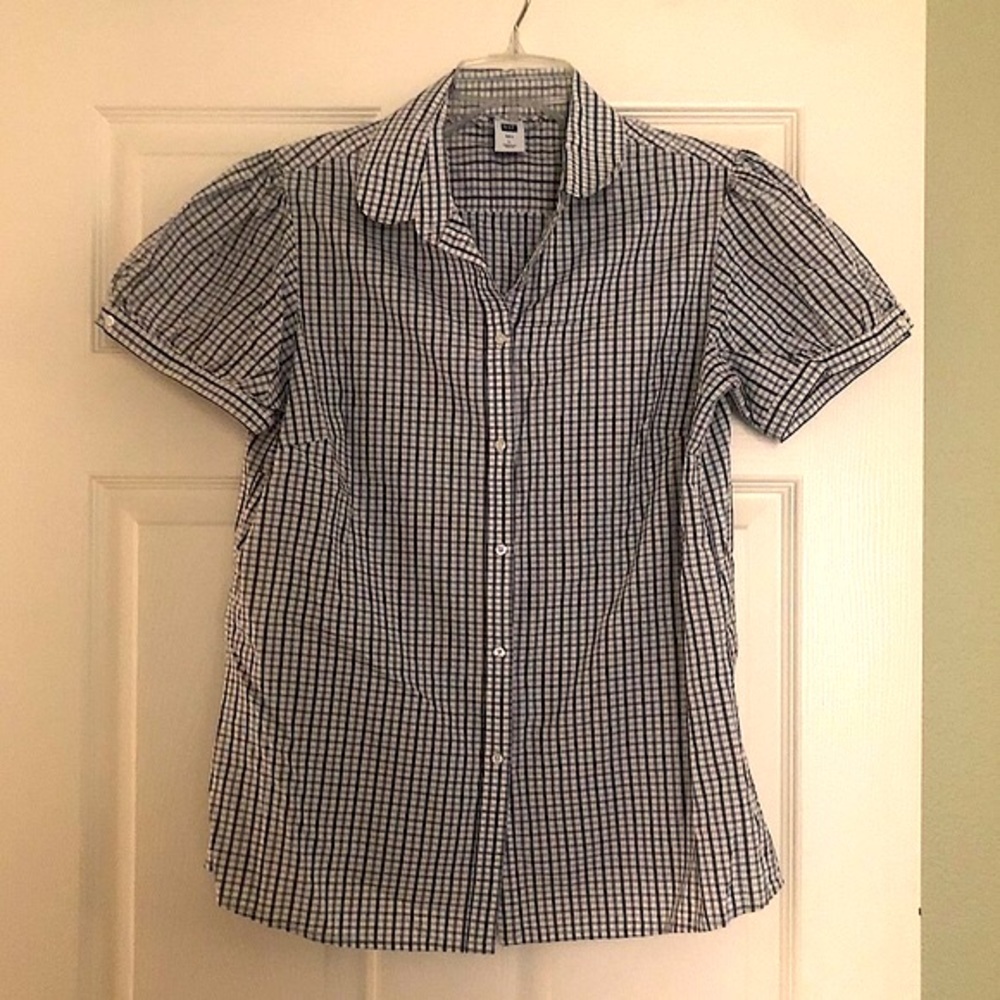 Gap Brown and Blue Plaid Seersucker Blouse